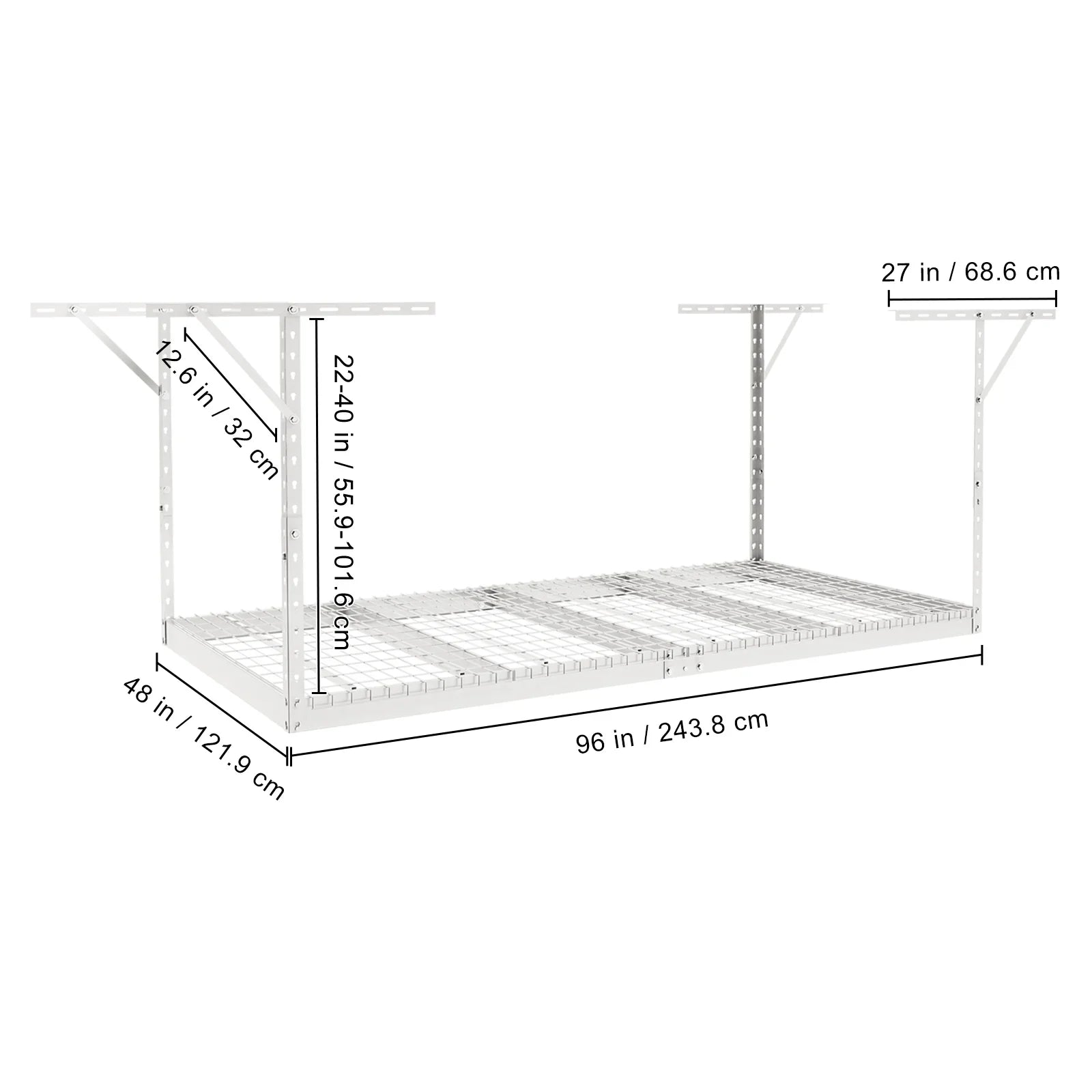BENTISM Overhead Adjustable Garage Storage Rack 48x96in Ceiling Rack 600lbs White