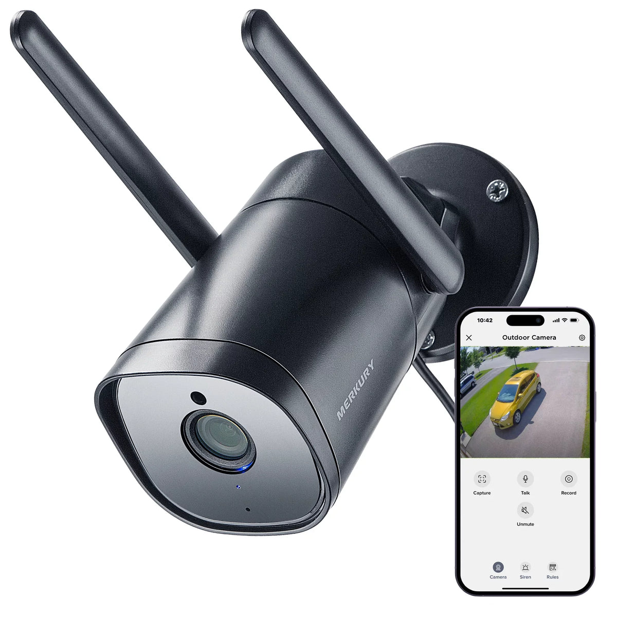 Merkury Smart 1080P Smart Outdoor Security Camera - Condition Night Vision, 2-Way Audio, Black, Wi-Fi