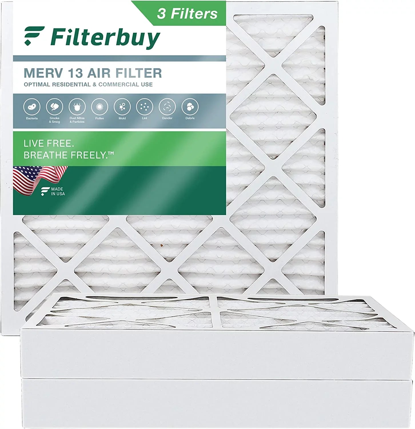 Filterbuy 12x12x4 MERV 13 Pleated HVAC AC Furnace Air Filters (3-Pack)