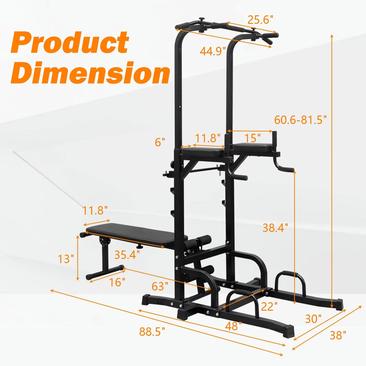 GIKPAL Power Tower Dip Station with Bench Pull Up Bar Stand Adjustable Height Heavy Duty Multi-Function Fitness Training Equipment for Home Office Gym