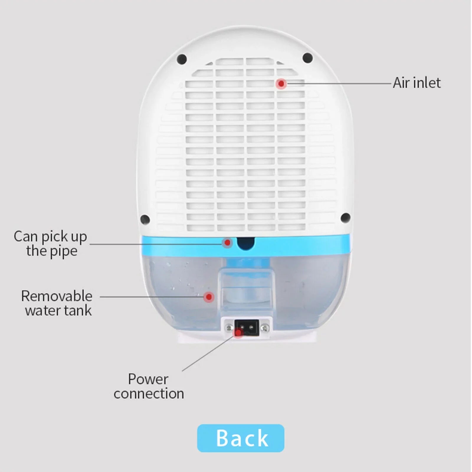 Fichiouy 500ml Mini Dehumidifier Air Dryer Portable Mute Moisture Absorber with Remote Control Home White