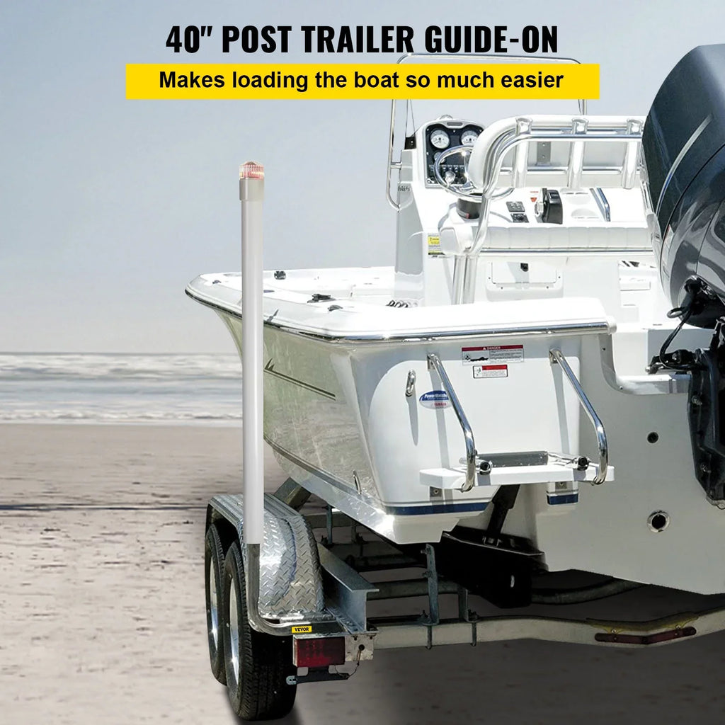VEVORbrand Craft Trailer Guide-on, 40", 2pcs Galvanized Steel Trailer Post Guide on, with LED-Lighted PVC Tube Wrap Mounting Hardware Included, for Ski Ship Fishing Watercraft or Vessel Trailer