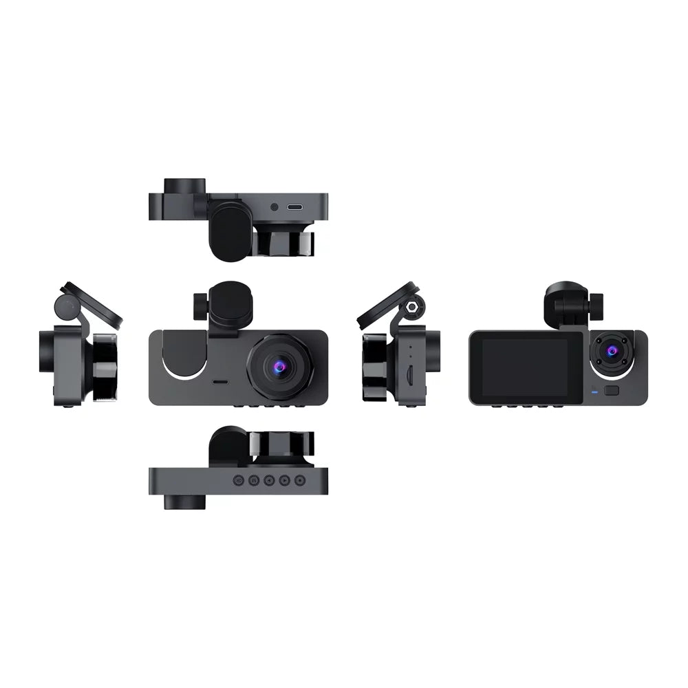 Shinysix 1080P DVR Dash Camera Front & Inside & Rear Camera Driving Recorder 2 Inch Screen Dashcam Support Night-Vision Loop Recording Motion Detection One-Key Lock