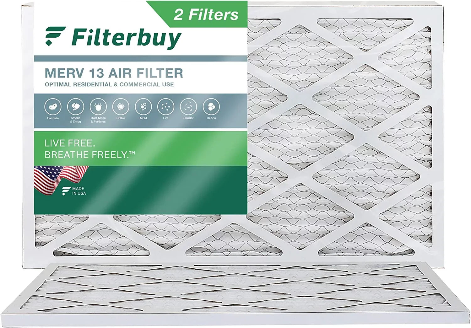 Filterbuy 12x20x1 MERV 13 Pleated HVAC AC Furnace Air Filters (2-Pack)