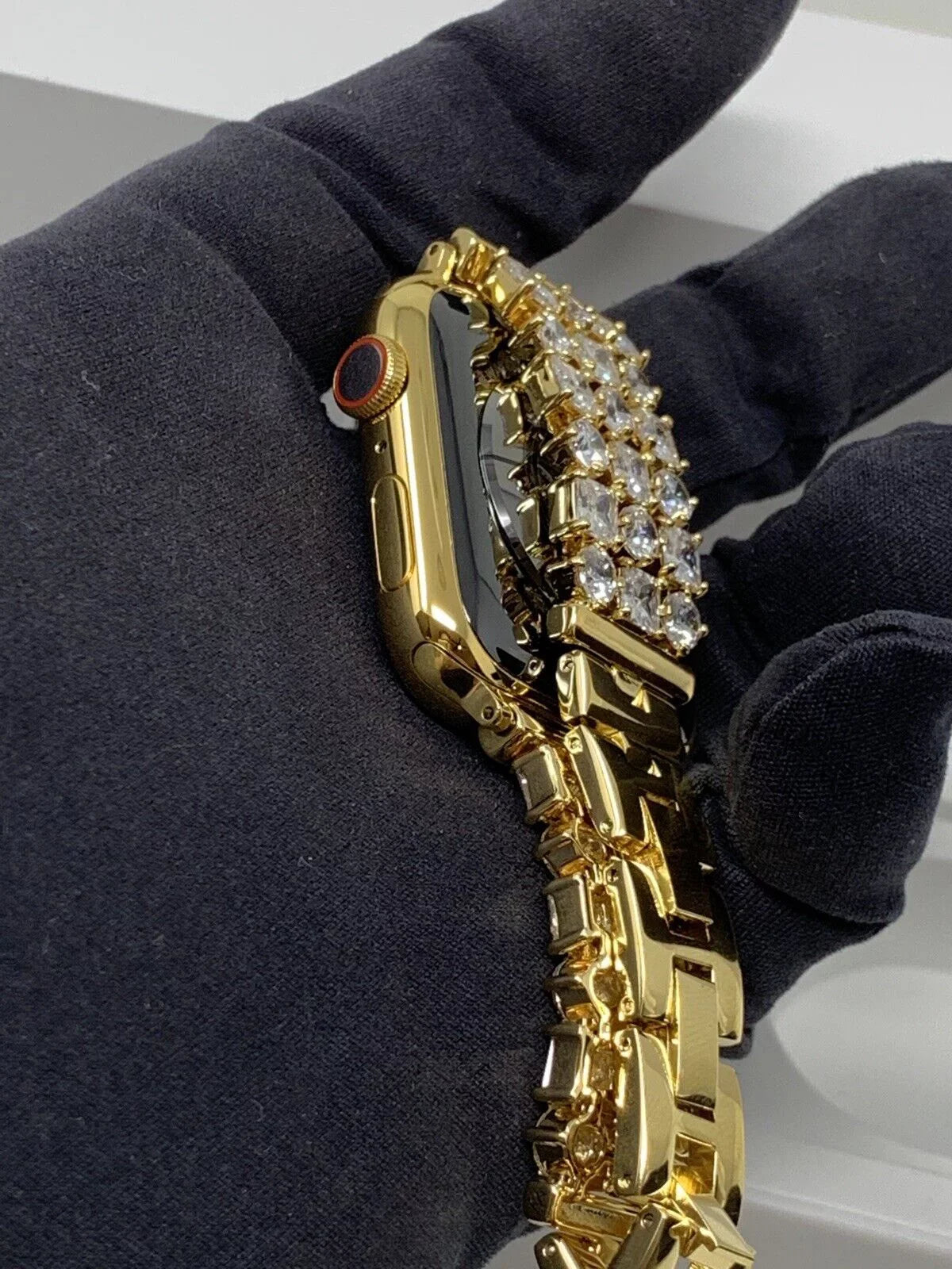 24K Gold Plated 44MM iWatch SERIES 5 Gold Link Band Diamond Rhinestones LTE