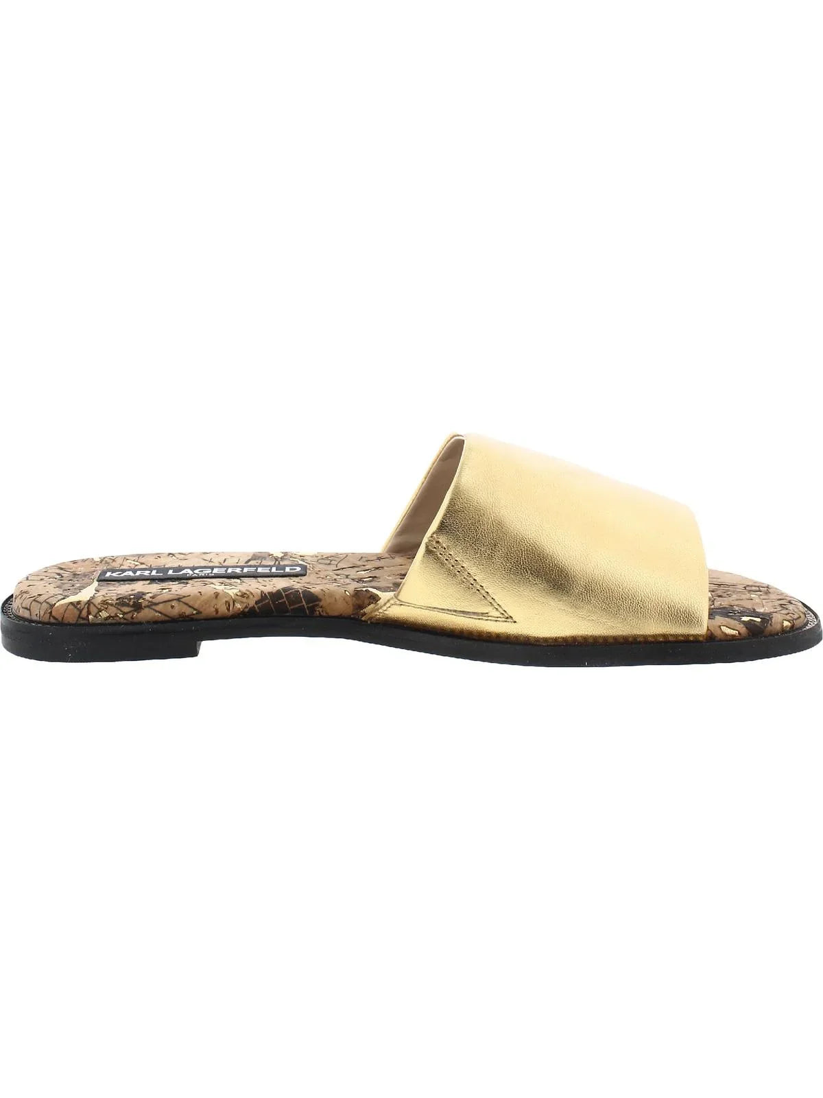 Karl Lagerfeld Paris Womens Gloria Leather Cork Flat Sandals