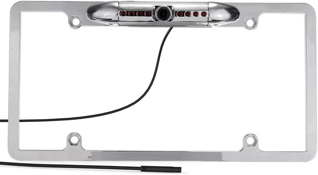 CAM120 Backup Camera Frame License Plate HD Night Vision Rear View 170° Angle Waterproof Fitting with Clarion, Dual, BOSS, Jensen, Stinger, Pioneer, SoundStream, Sony, Kenwood, JVC, Rockford