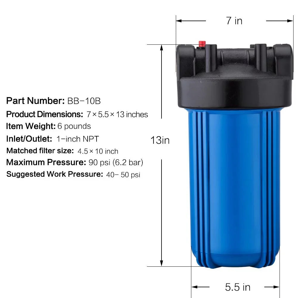 Geekpure 10-Inch Whole House Water Filter Housing 4.5"x10"1-Inch Port with Wrench and Bracket(Pack of 2)