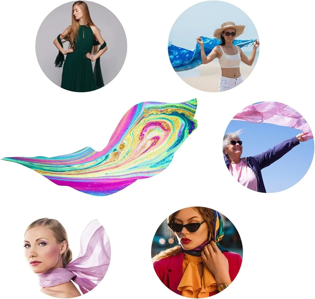 Hyjoy Watercolor Marble Art Long Silk Neck Scarf Lightweight Shawl Wrap Scarves for Women Girls