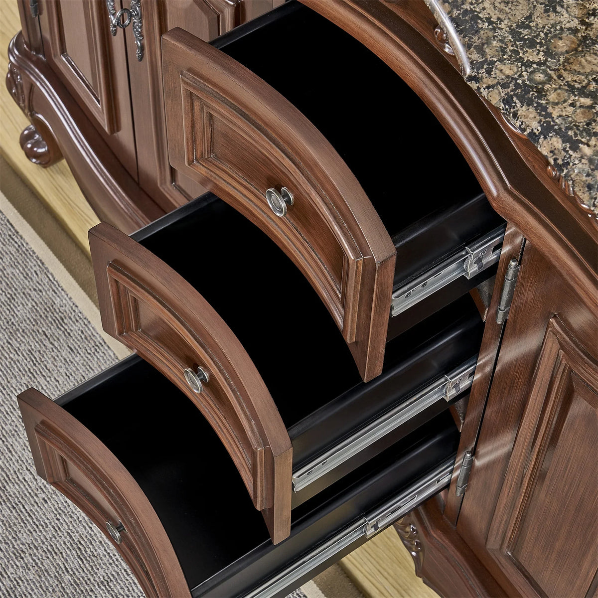 Stufurhome 60 inch Saturn Double Sink Vanity with Baltic Brown Granite Top