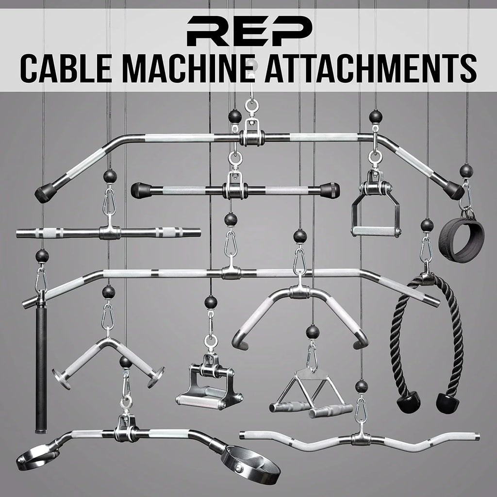 LAT Pulldown And Low Row Cable Machine Attachments And Functional Trainer Attachments – Bar, D-Handle, Ankle Cuff, Tricep Rope, Sports Handle, Straight Bar, Row, Chinning Triangle