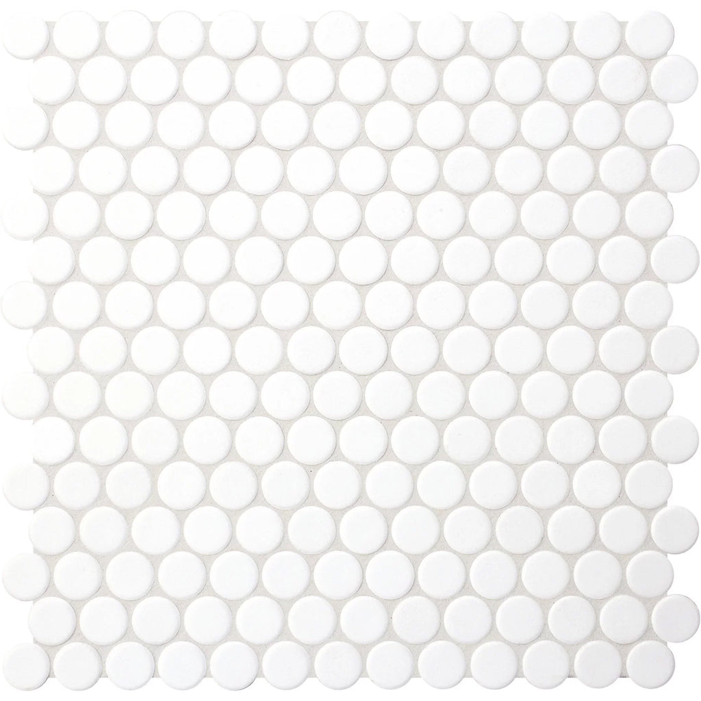 Tiled Cement Outdoor Pizza Oven / Clay Wood Fired Pizza Ovens with White Penny / Circle Mosaic Tiles - OP81