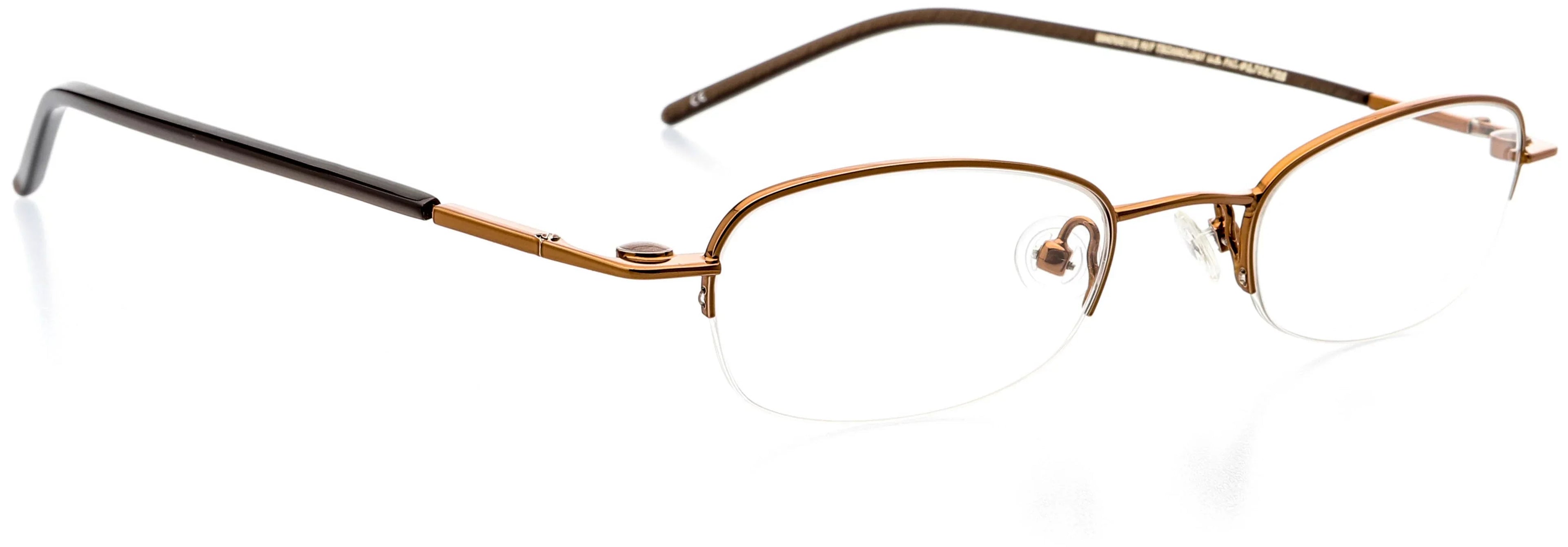 Optical Eyewear - Oval Shape, Metal Half Rim Frame - Prescription Eyeglasses RX, Cocoa
