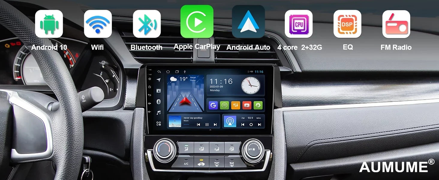 Android 10 Double Din Car Stereo for Honda Civic 2016-2020 with 9 Inch Touchscreen Radio Built-in Wireless Carplay/Android Auto/GPS/Bluetooth/FM/AUX-in/Steering Wheel Control Backup Camera 2+32G