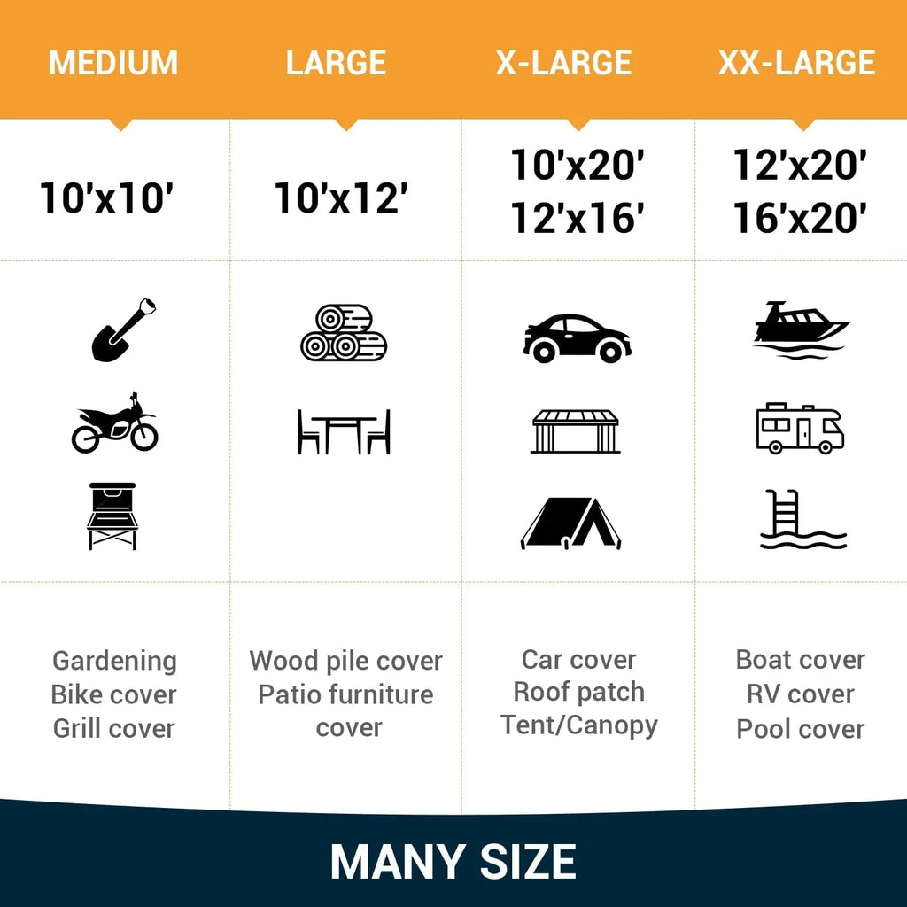 Tarps Heavy Duty Waterproof 12? X 20?, Extra Thick 16 Mil, Tear & Fade Strong 100% UV Blocking, Outdoor Tarp with Reinforced Grommets for Roof, Camping, Patio, Pool, Watercraft