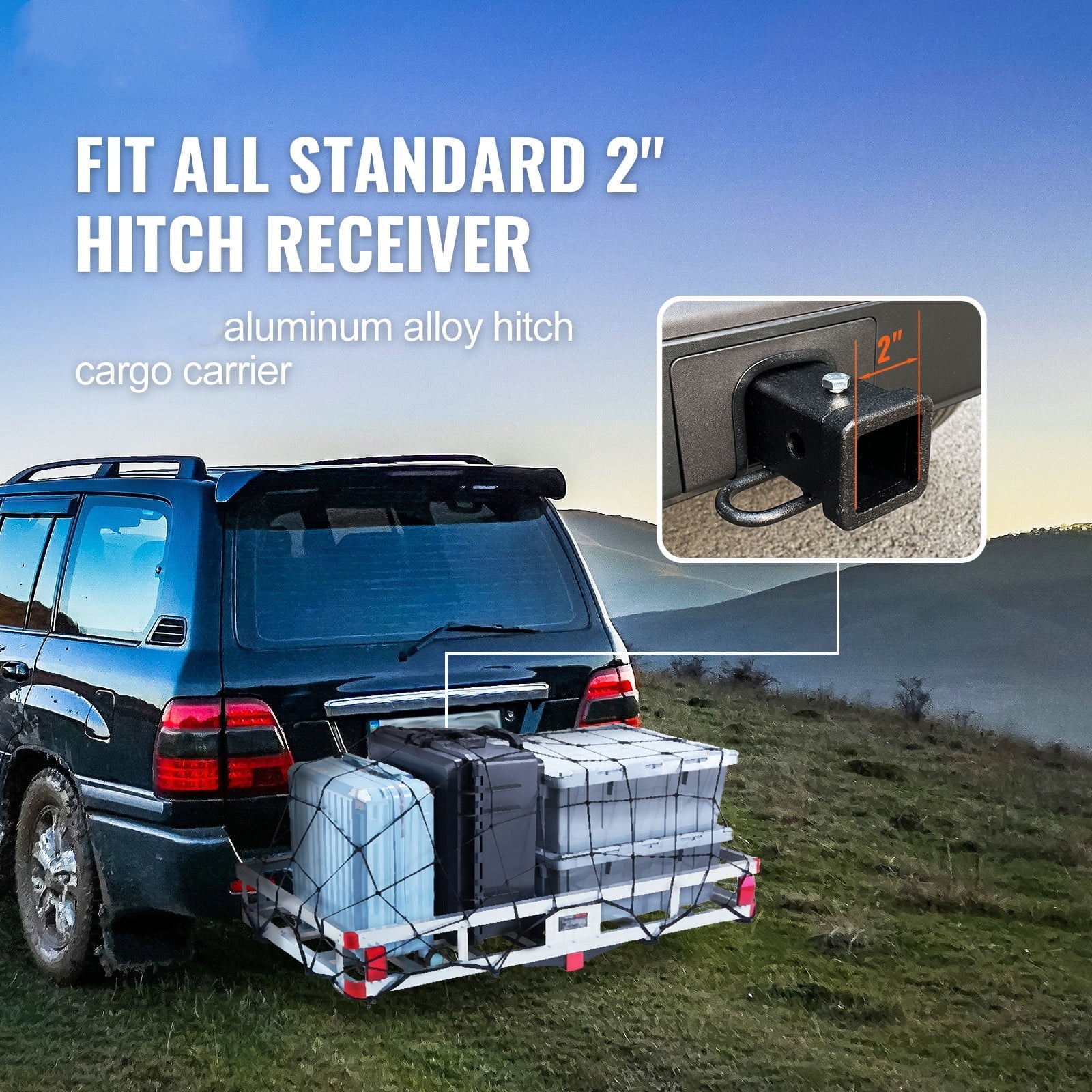 BENTISM Hitch Mount Cargo Carrier 47 x 20 x 6 in 500lb Aluminum Strong Fits 2" Receiver Cargo Basket for SUVs Sedans Vehicles