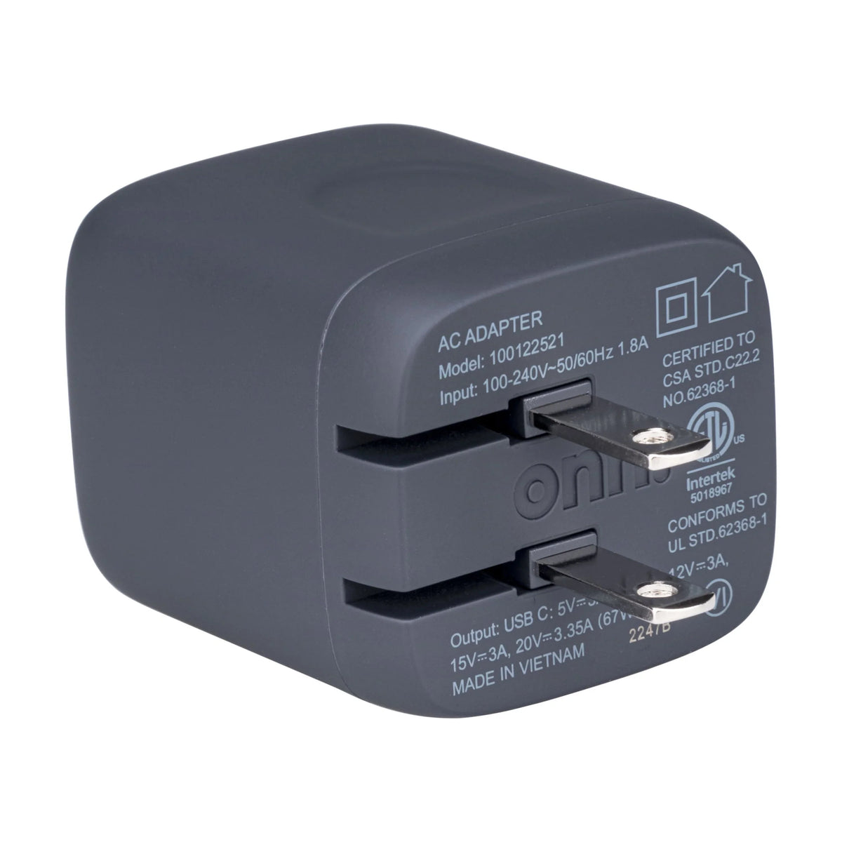 onn. GAN 67W Laptop Charger with 1 USB-C Port, Suitable for Apple,,HP,Asus,Acer,Lenovo,Grey