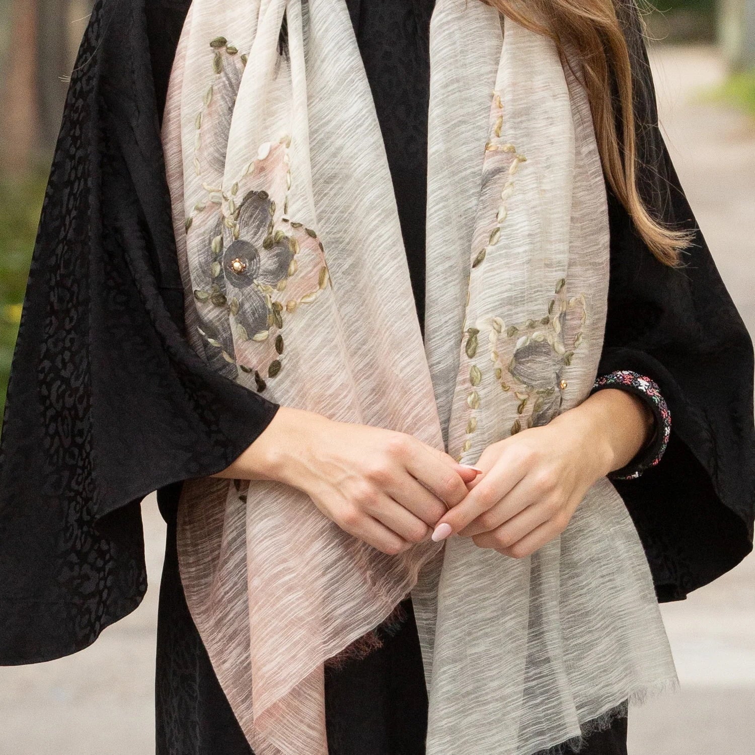 Sidney Byron Aventura Cotton and Silk Scarf in Pink and Cream