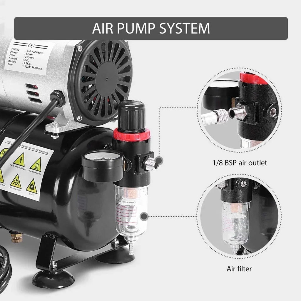 VIVOHOME 110-120V Professional Airbrushing Paint System with 1/5 HP Air Compressor and 1 Paint Sprayer for Tattoo Makeup Shoes Cake Decoration