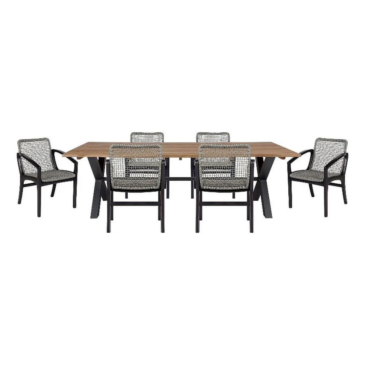 Glendora Beckham Outdoor 7 Piece Live Edge Dining Set in Eucalyptus and Rope