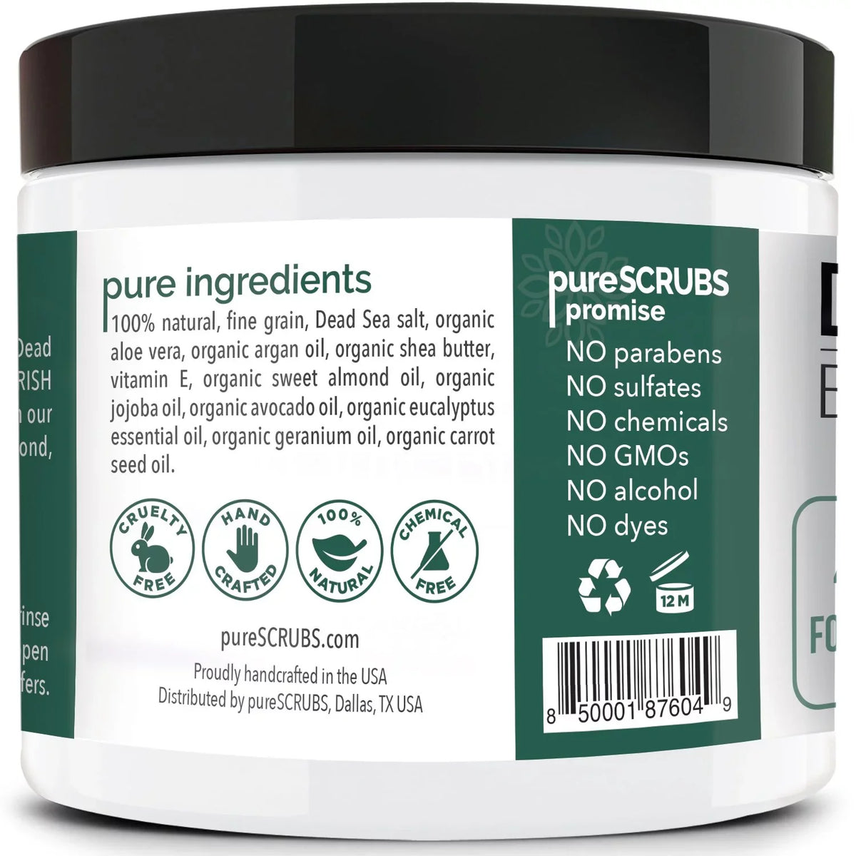 pureSCRUBS Premium Organic Body Scrub Set - Large 16oz EUCALYPTUS BODY SCRUB - Pure Dead Sea Salt Infused Organic Essential Oils & Nutrients + FREE Wooden Spoon, Loofah & Mini Exfoliating Bar Soap