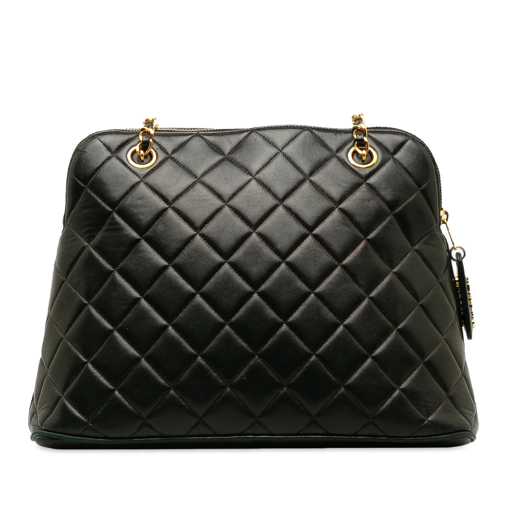 Pre-Owned Authenticated Chanel Quilted Lambskin Dome Shoulder Bag Leather Black Unisex (Good)