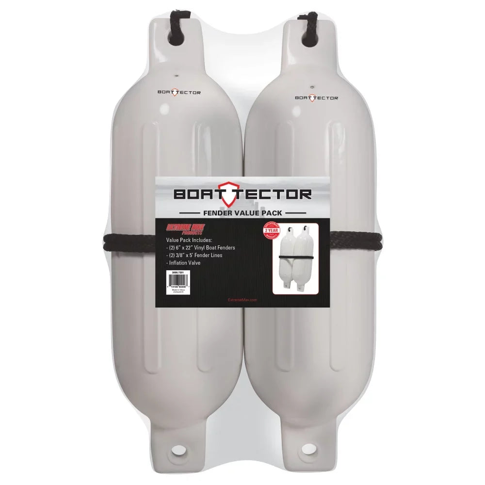 Extreme Max 3006.7201 Ship Inflatable Fender Value 2-Pack - 6.5" x 22", White