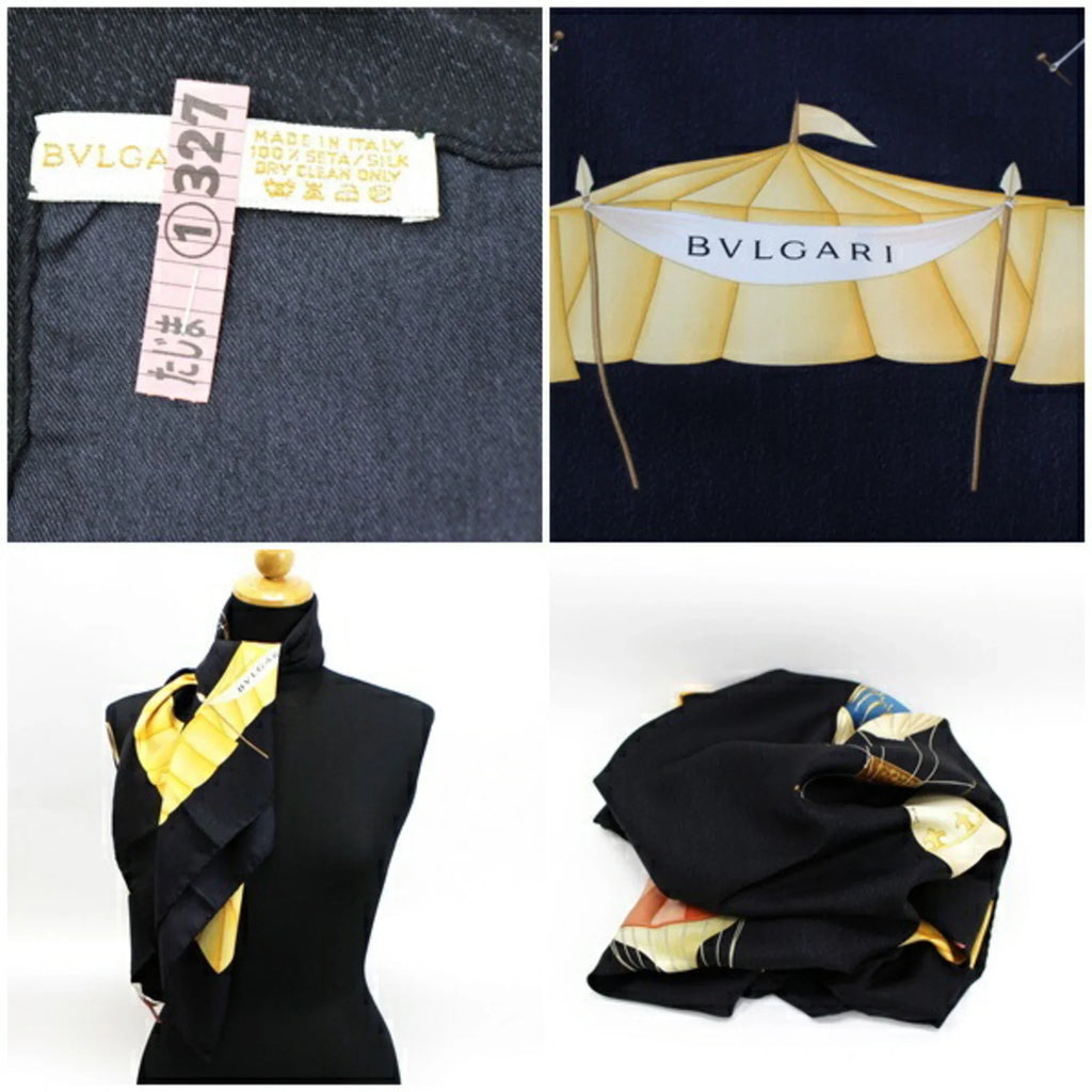 Pre-Owned Bvlgari Silk Scarf Muffler Black Balloon Pattern BVLGARI Women's Tapestry (Good)