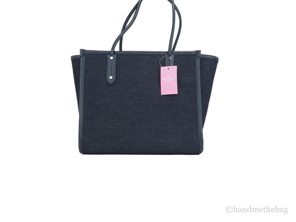 Kate Spade Ella Large Blue Multi Denim Fabric White Logo Shoulder Tote Handbag