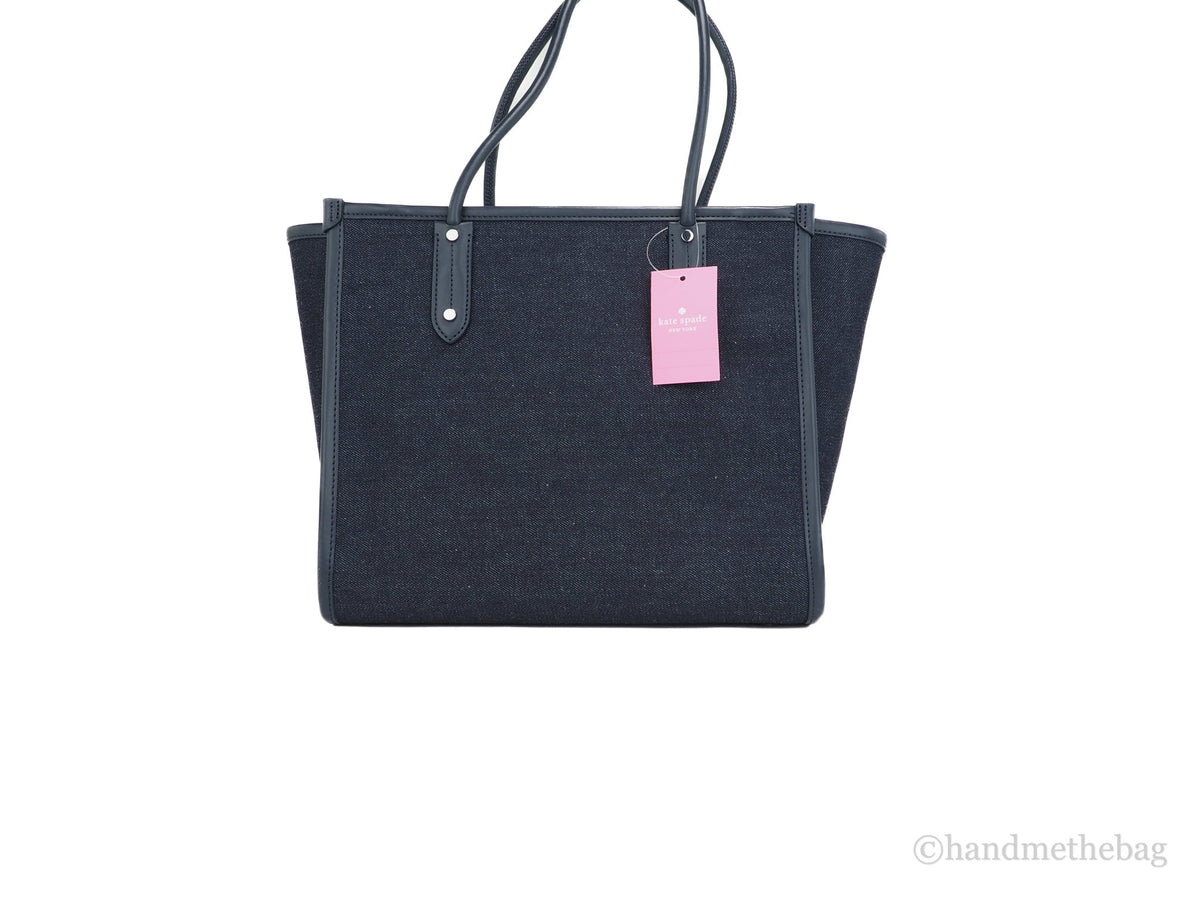Kate Spade Ella Large Blue Multi Denim Fabric White Logo Shoulder Tote Handbag