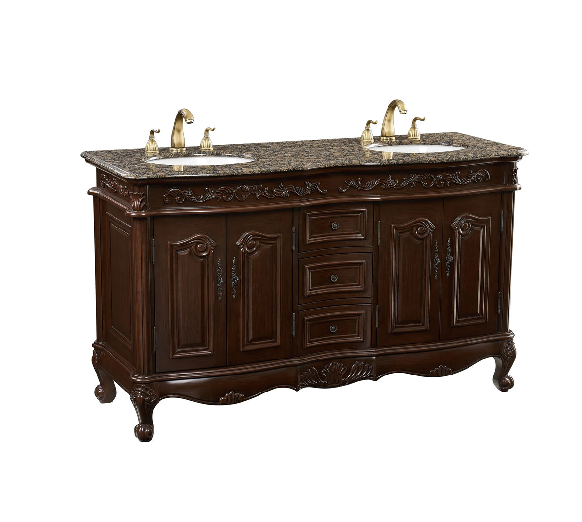 Stufurhome 60 inch Saturn Double Sink Vanity with Baltic Brown Granite Top
