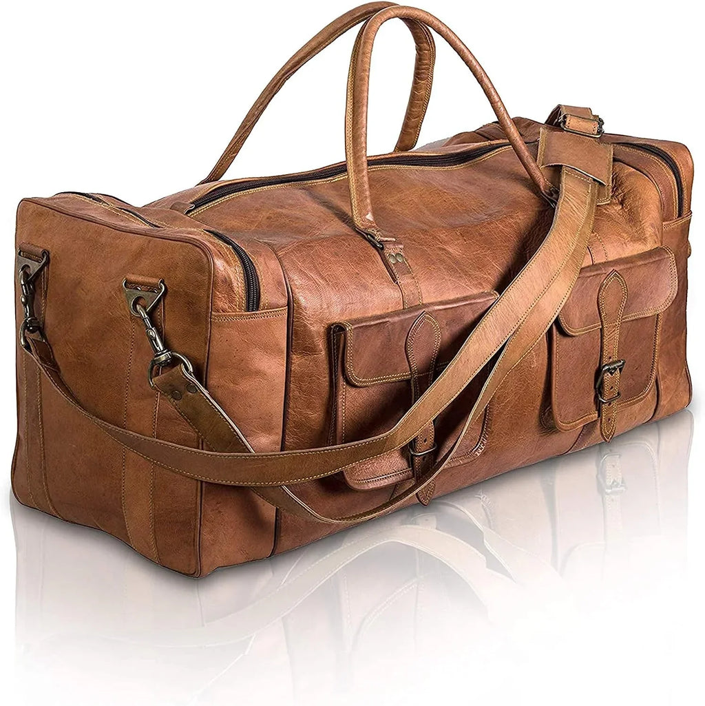 Rajeriya-32 inch Large Leather Duffel Bag for Men | Holdall Travel Bag | Weekender Luggage Bag | Overnight Carryon Gym Sports Duffel Bag for Men and Women