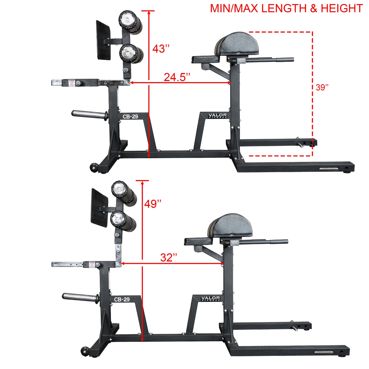Valor Fitness Glute Ham Developer Machine - Adjustable GHD Equipment- Max Weight 400 lbs - Ab Hip Back Workout - Hyperextensions Sit Ups – Includes Band Pegs - Olympic Plate Storage - Home Gym -