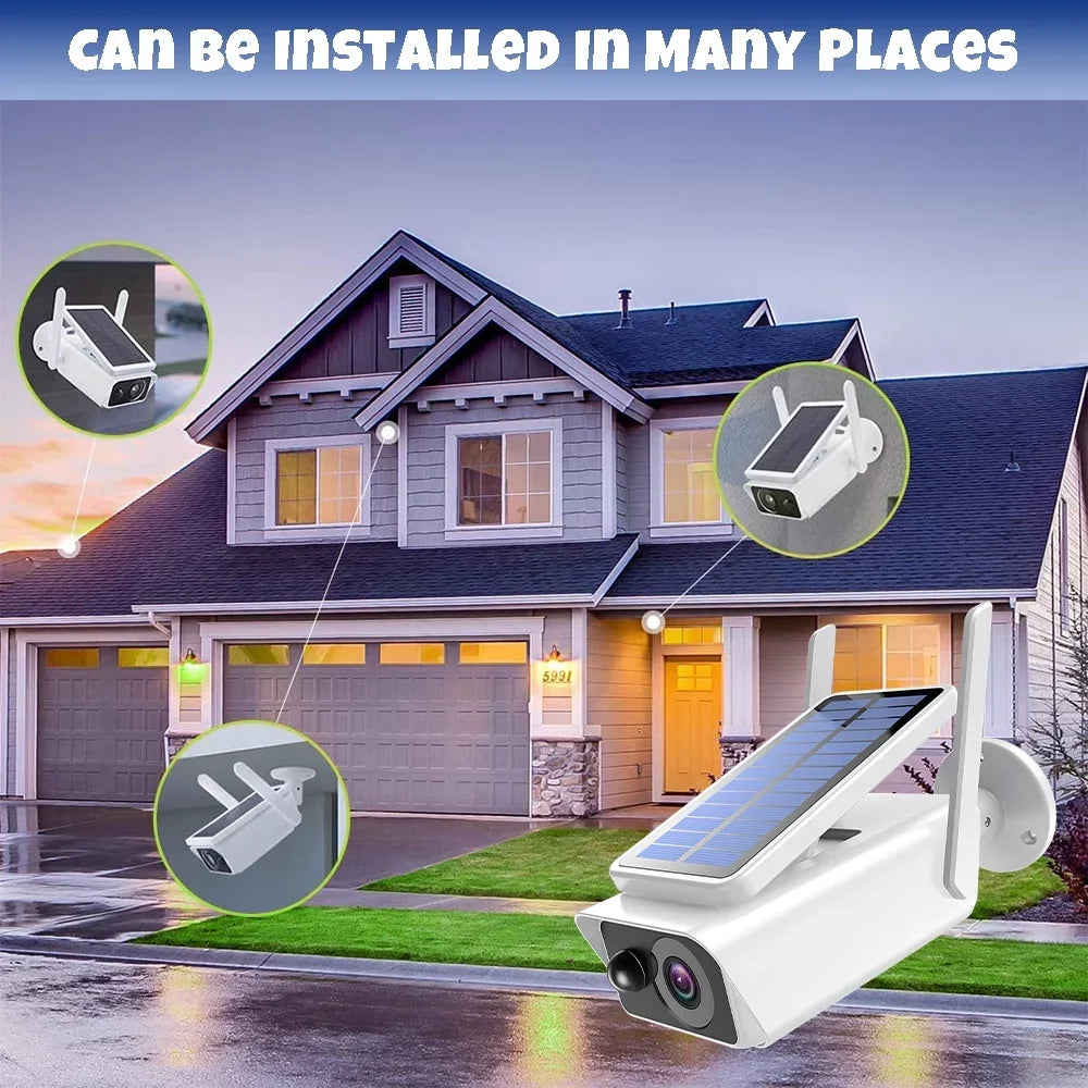 Security Cameras Wireless Outdoor, DFITO Solar Security Camera Outdoor with Solar Panel, PIR Detection, 2-Way Talk, Night Vision,Waterproof, White