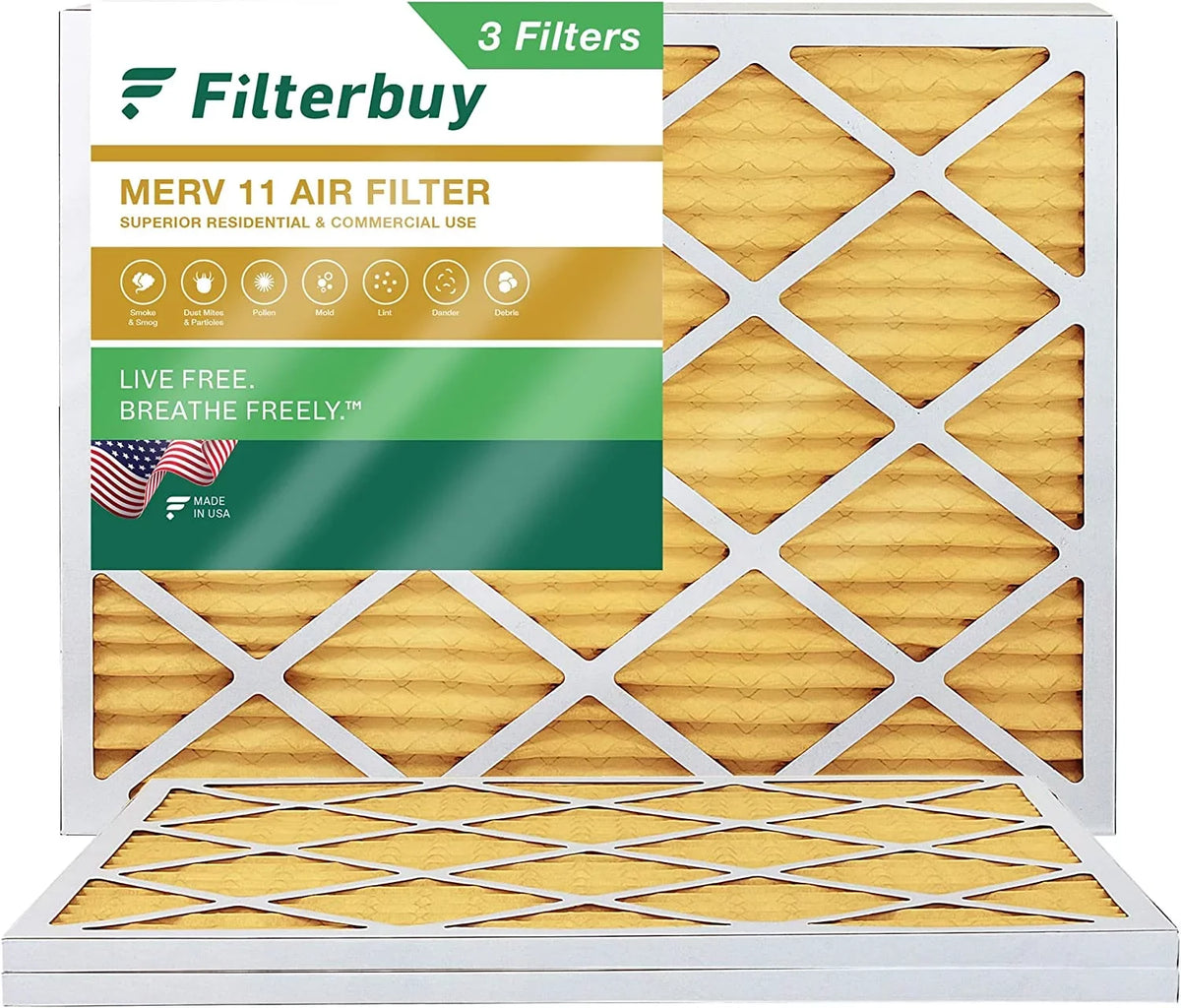 Filterbuy 14x18x1 MERV 11 Pleated HVAC AC Furnace Air Filters (3-Pack)