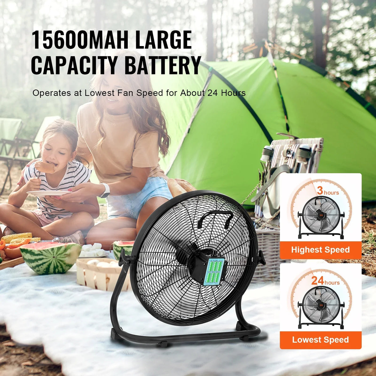 SKYSHALO 16-inch Cordless Fan Heavy Duty Metal Fans Variable Speed 360 Degree Tilt