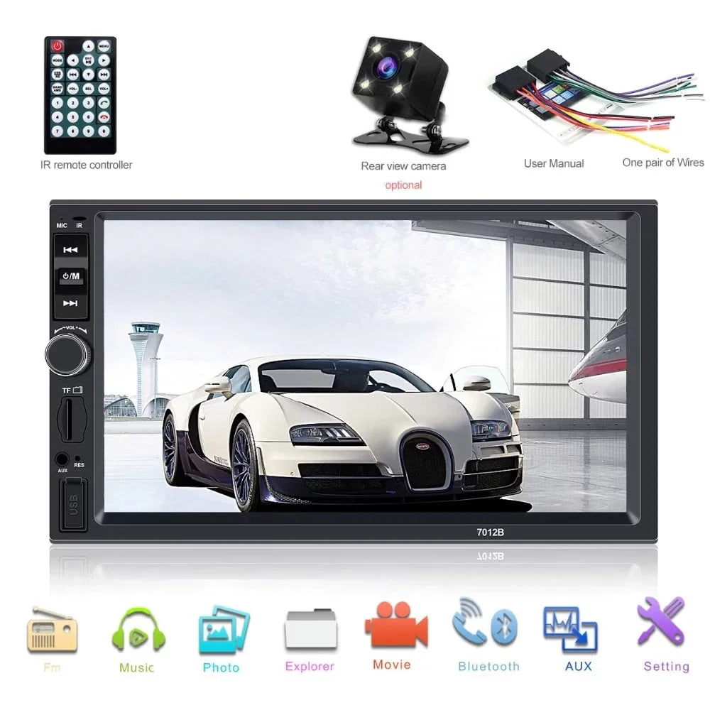 Polarlander Car Stereo Car Audio Double Din 7-inch HD Touch Screen Car radio Player with Multimedia SD USB FM AUX MP5/4/3 mirror link function Bluetooth with 4LED backup camera
