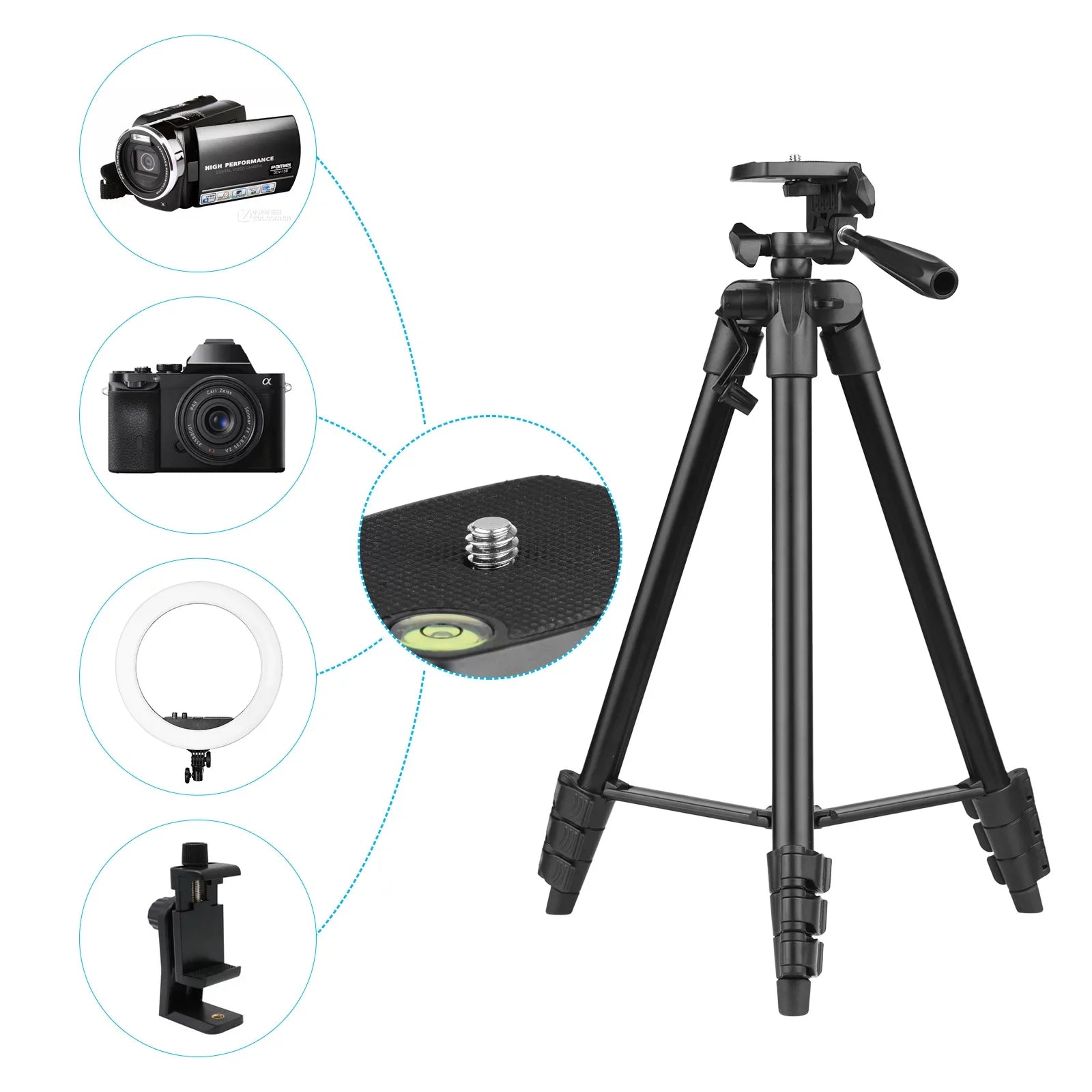 53-Inch Vlogging Kit with Tripod - Includes LED Light, Microphone, Smartphone Clip, and Remote Control for Video Recording, Microfilm Production, and Live Streaming
