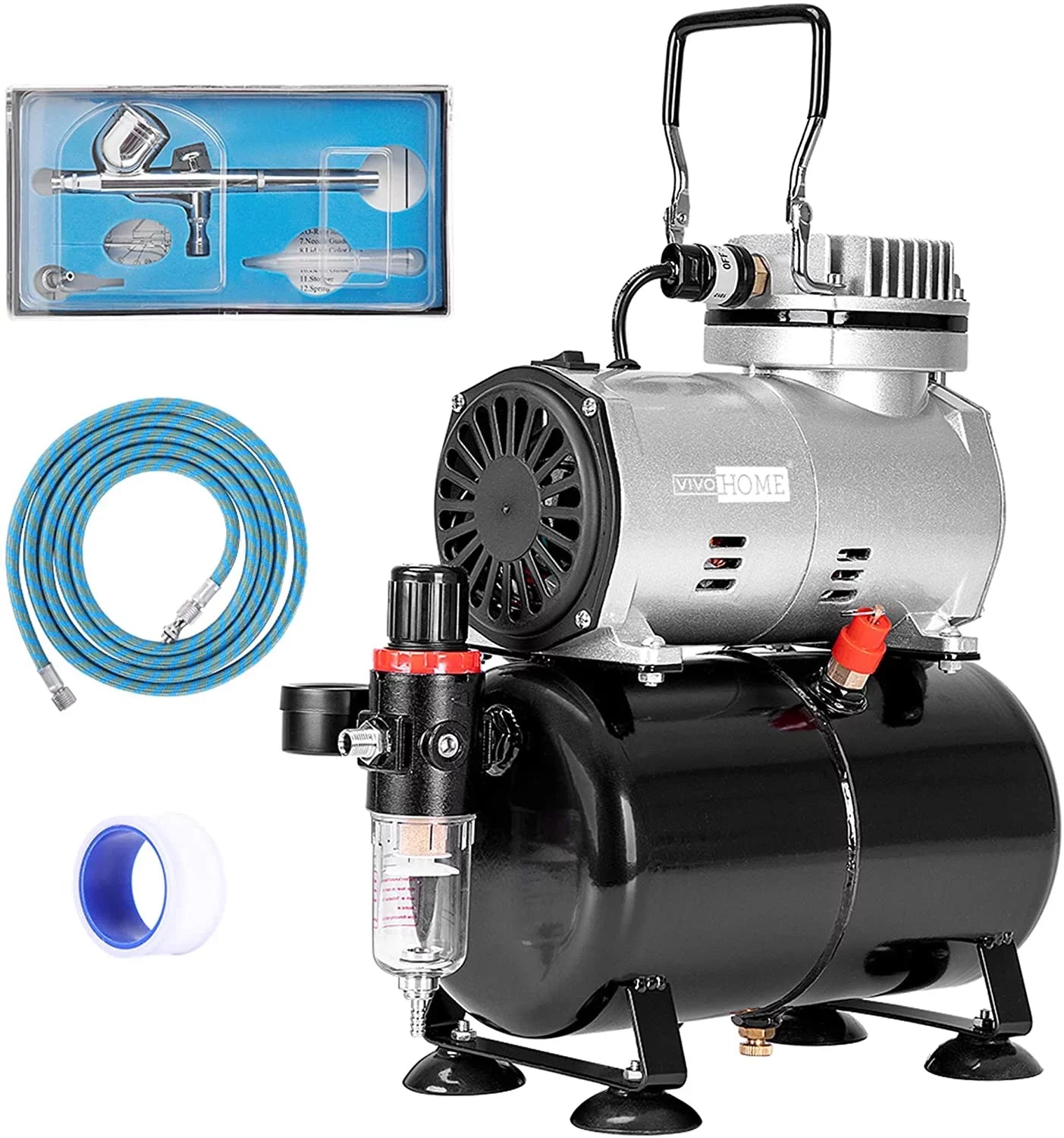 VIVOHOME 110-120V Professional Airbrushing Paint System with 1/5 HP Air Compressor and 1 Paint Sprayer for Tattoo Makeup Shoes Cake Decoration