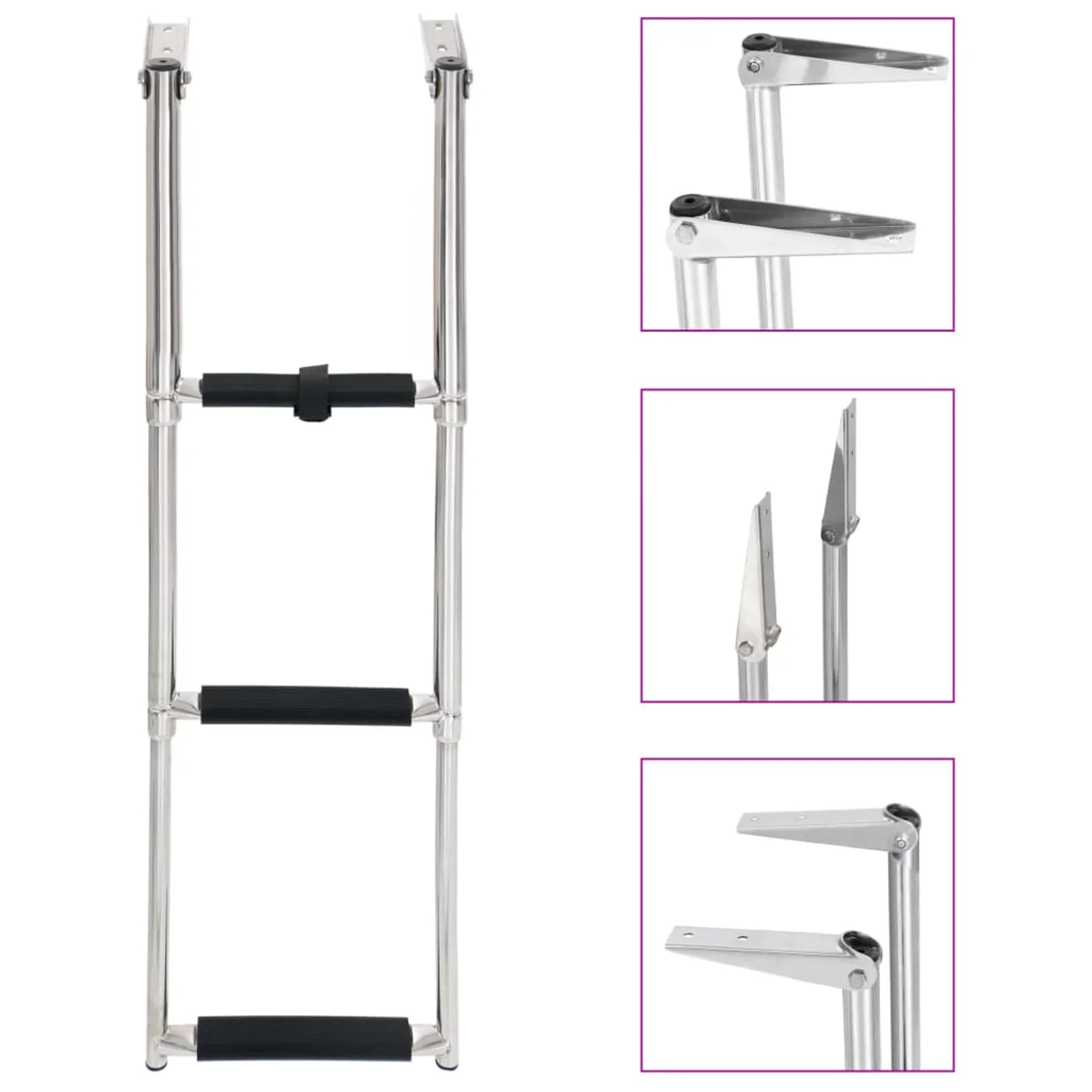 Dcenta 3 Folding Boarding Ladder Stainless Steel Non-Slip Telescopic Ladder for Swimming Pool, Ship and Mounting Platform
