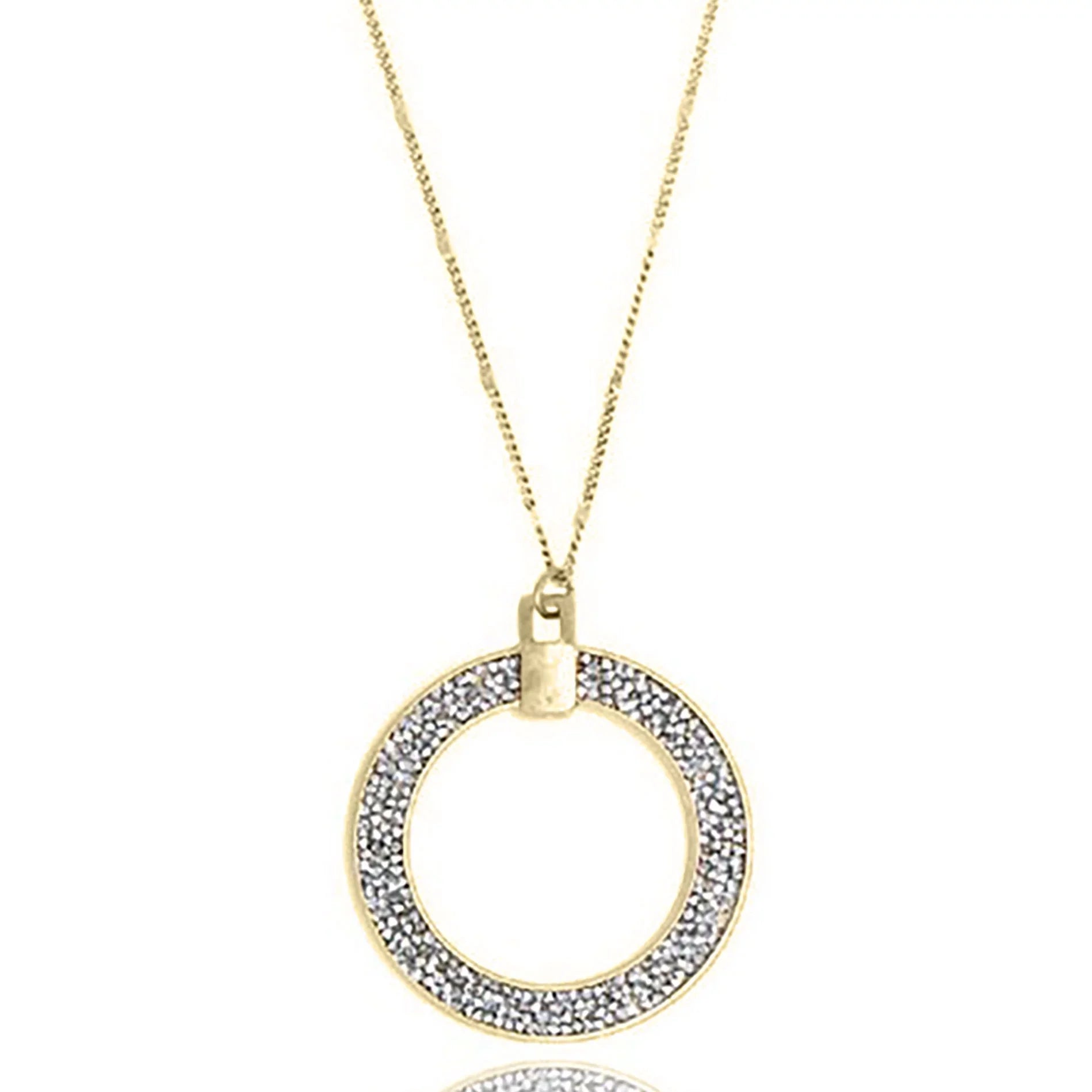 Blue Box Boutique Inc Open Circle Silver Glitter Pendant Long Necklace for Women, Teens