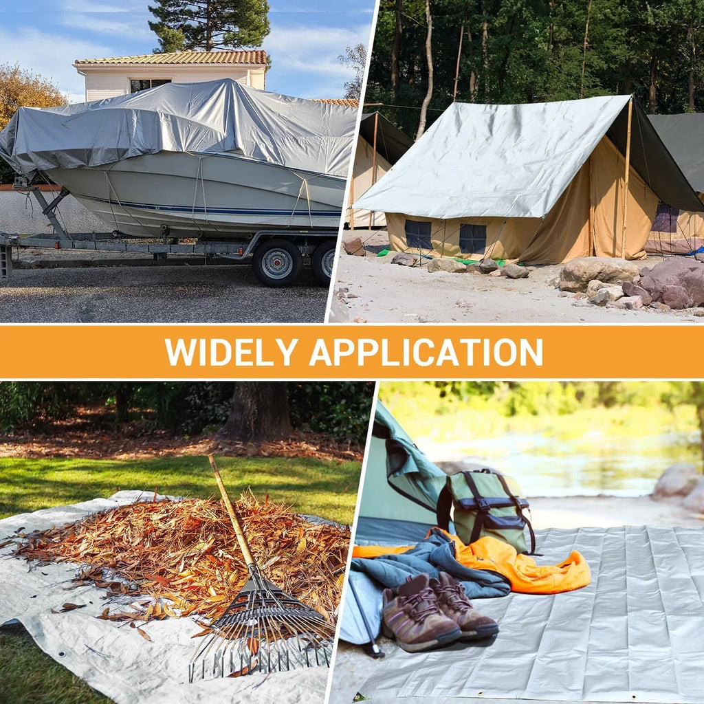 Tarps Heavy Duty Waterproof 12? X 20?, Extra Thick 16 Mil, Tear & Fade Strong 100% UV Blocking, Outdoor Tarp with Reinforced Grommets for Roof, Camping, Patio, Pool, Watercraft