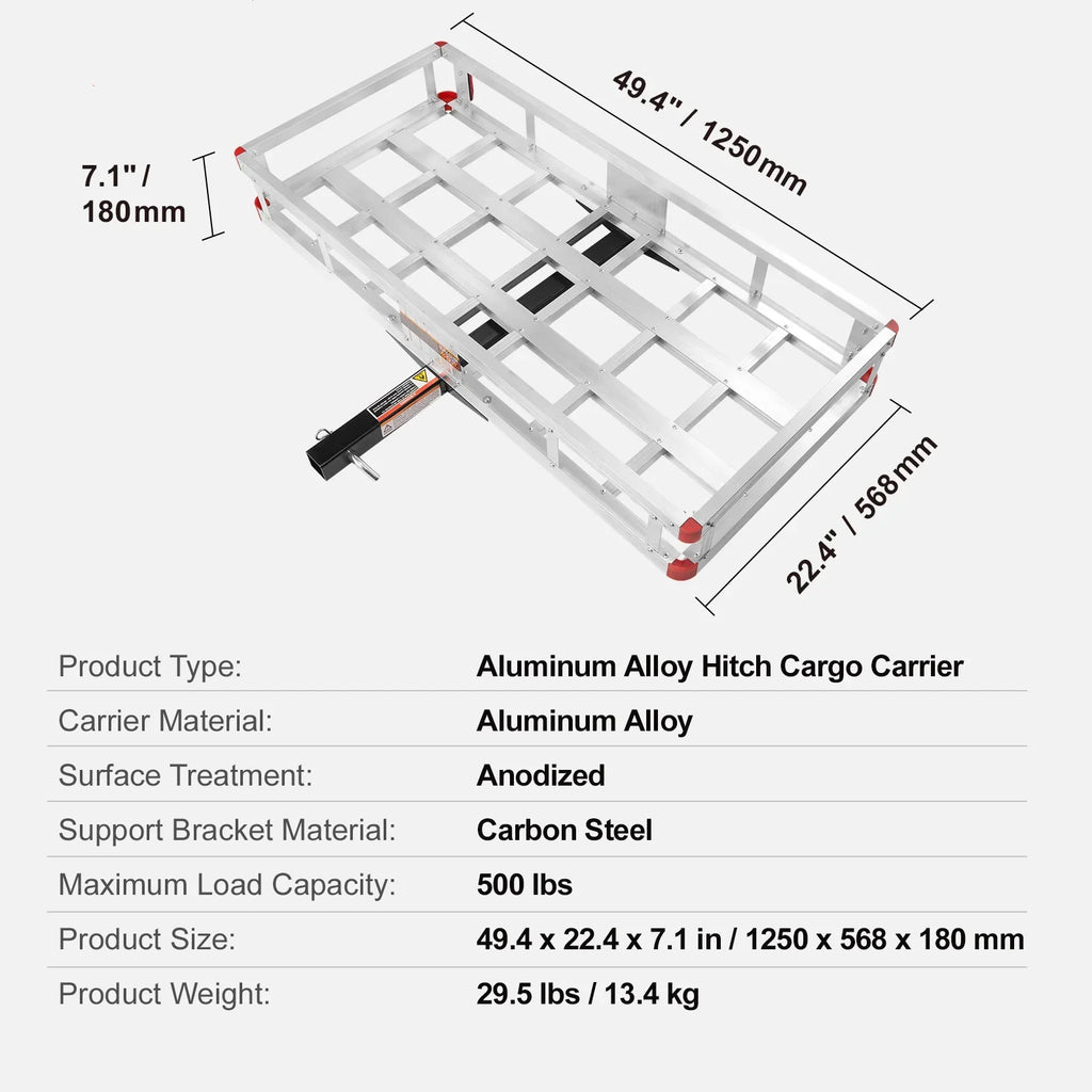 BENTISM Hitch Mount Cargo Carrier 47 x 20 x 6 in 500lb Aluminum Strong Fits 2" Receiver Cargo Basket for SUVs Sedans Vehicles