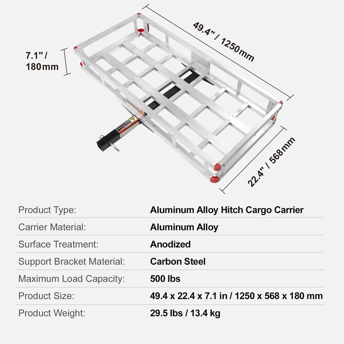 BENTISM Hitch Mount Cargo Carrier 47 x 20 x 6 in 500lb Aluminum Strong Fits 2" Receiver Cargo Basket for SUVs Sedans Vehicles