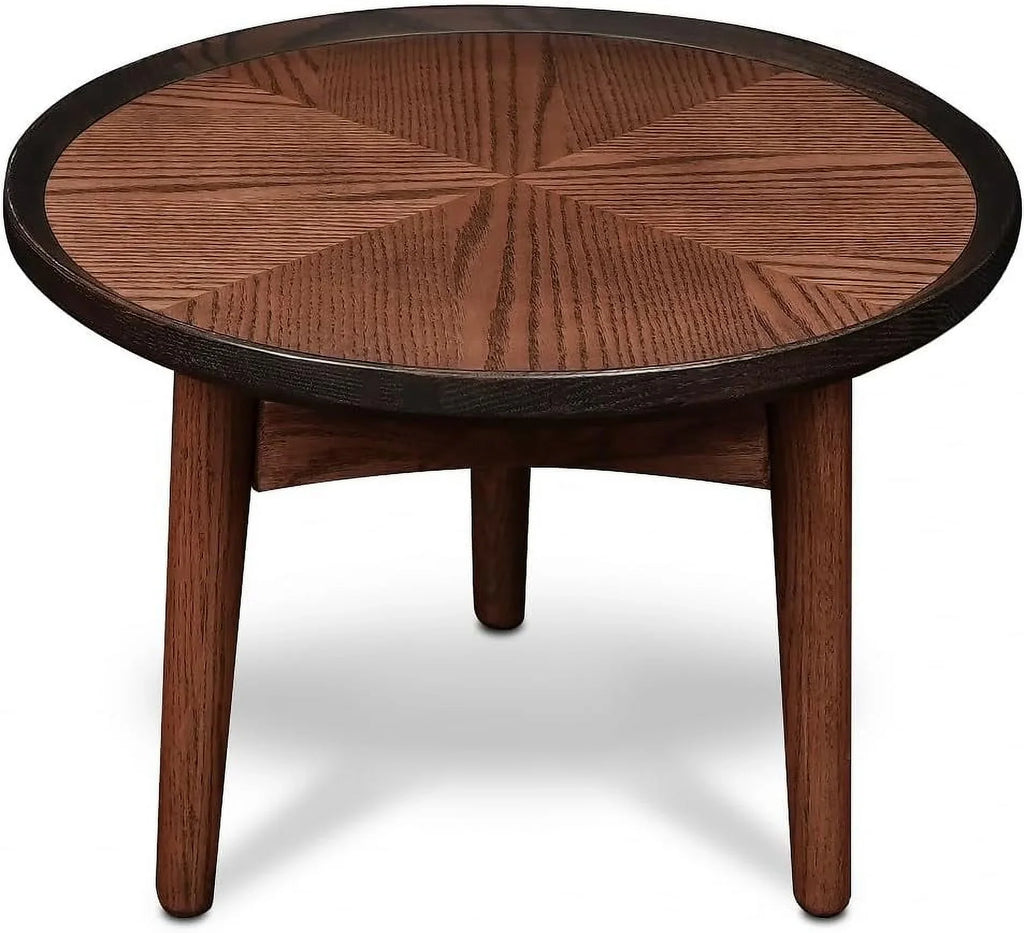 CONSDAN Nesting Table, Solid Oak Hardwood Structure Round Coffee Table & Side Table with Solid Wood Feet for Living Room, Bedroom, Balcony - Standard