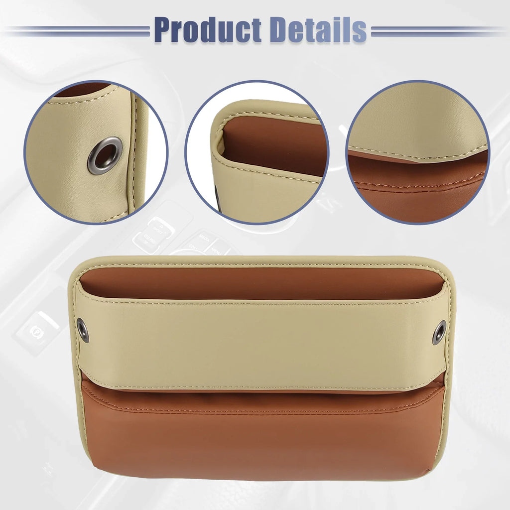 2pcs Car Seat Gap Filler Multi-function Car Seat Organizer Console Side Pocket Storage Box Beige Brown