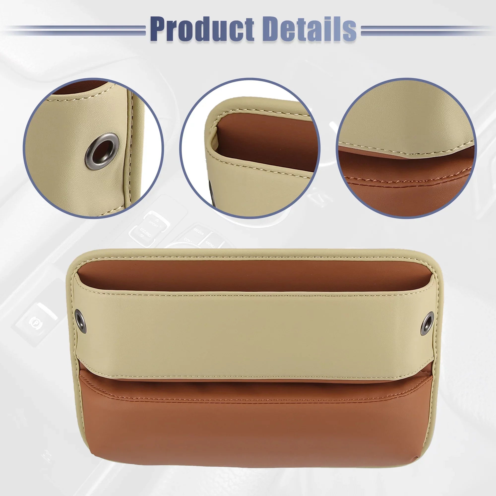 2pcs Car Seat Gap Filler Multi-function Car Seat Organizer Console Side Pocket Storage Box Beige Brown