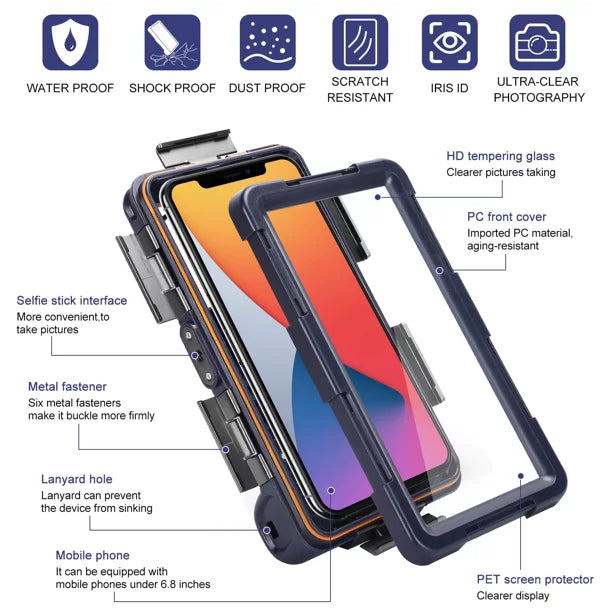 UrbanX Professional [15m/50ft] Swimming Diving Surfing Snorkeling Photo Video Waterproof Protective Case Underwater Housing for Ulefone Armor X9 And all Phones Up to 6.9 Inch LCD with Lanyard