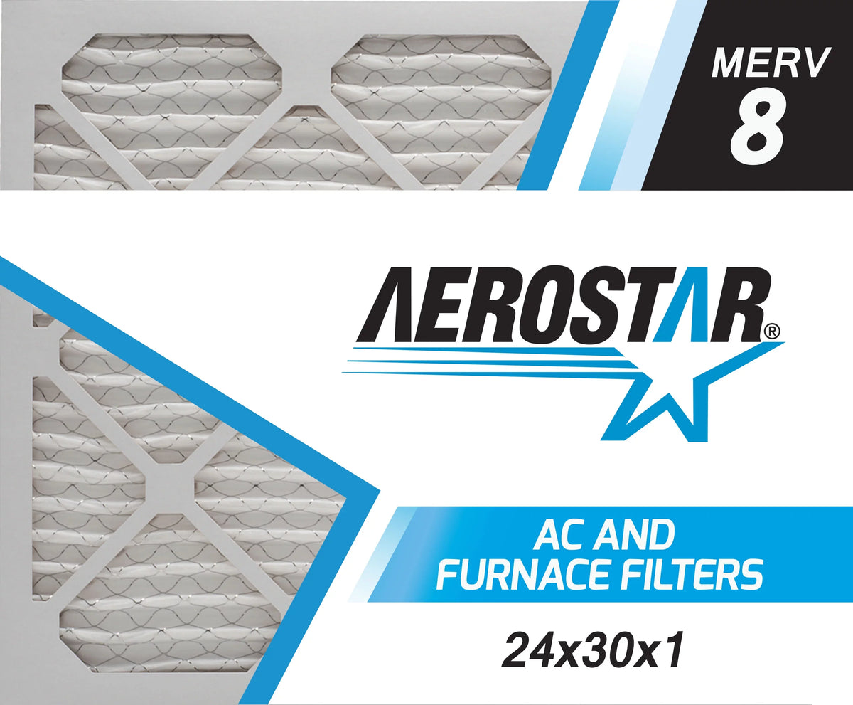 Aerostar 24x30x1 MERV 8, Pleated Air Filter, 24x30x1, Box of 6, Made in the USA