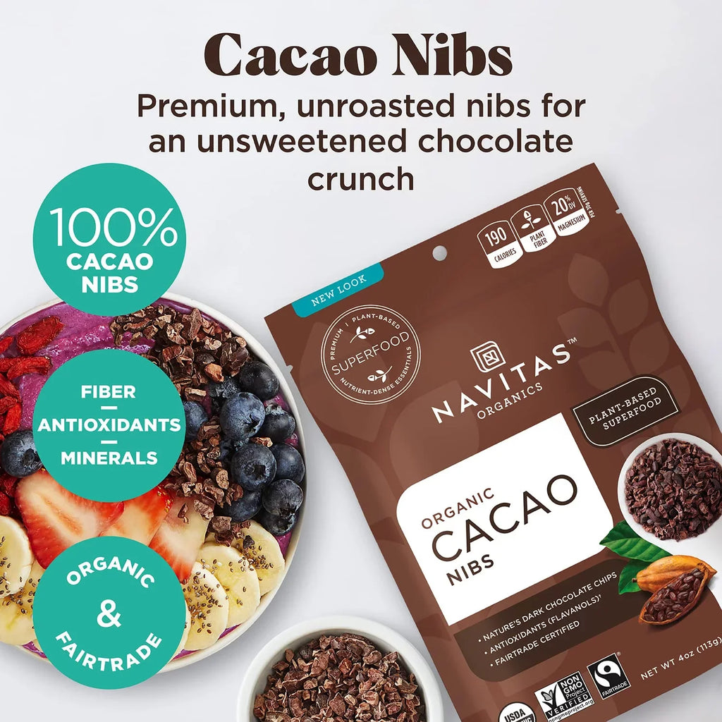 (Pack of 1) Navitas Organics Raw Cacao Nibs 8 oz. Bag 8 Servings Organic Non-GMO Fair Trade Gluten-Free
